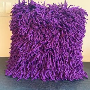 Purple Jersey cotton shag pillow from Crate & Barrel - cover with down insert